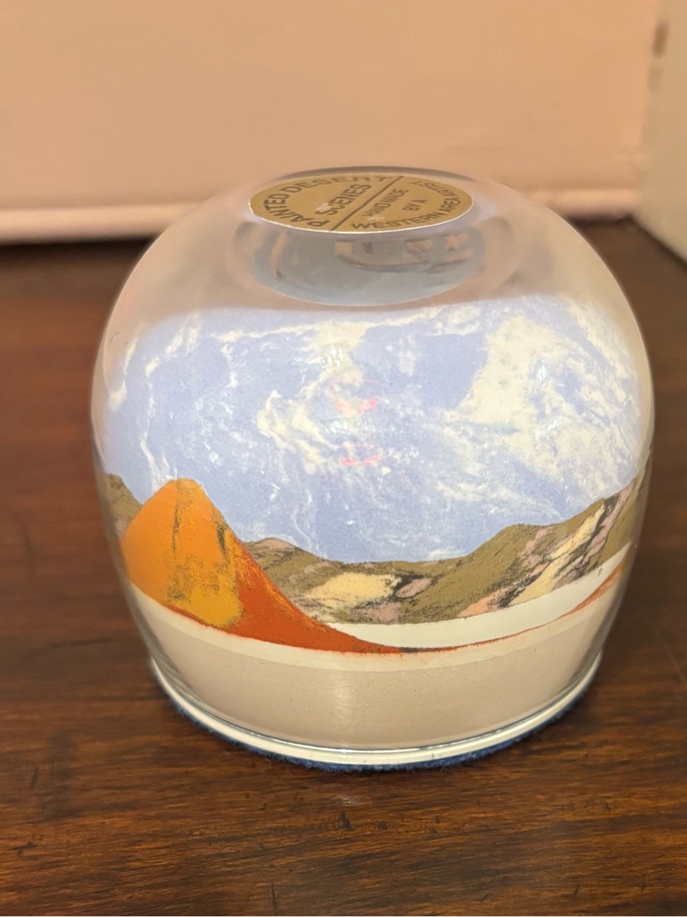 Painted Desert Sand Art Glass Paperweight Handmade by Western Area Artist
